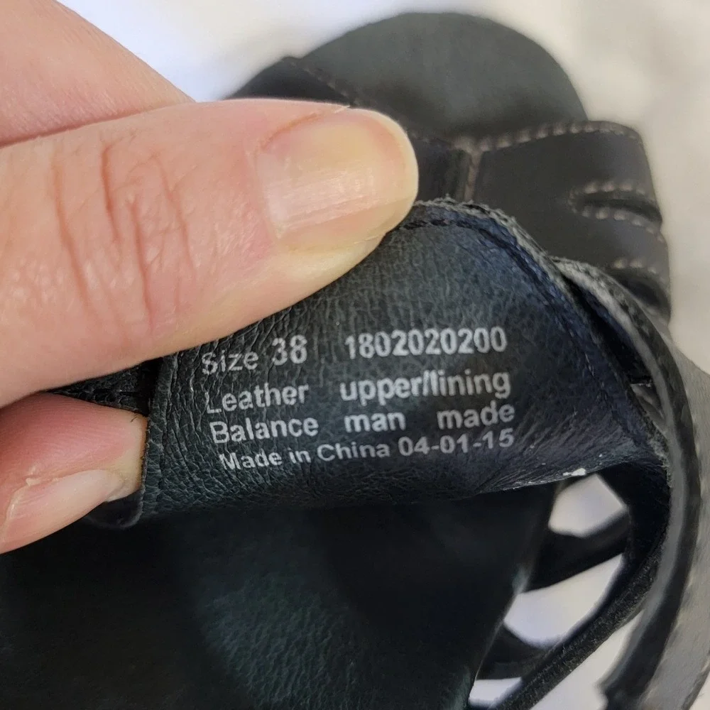 Dansko Randa Black Leather Platform Heeled Sandals EU 38 US 7.5-8 Cage Buckle